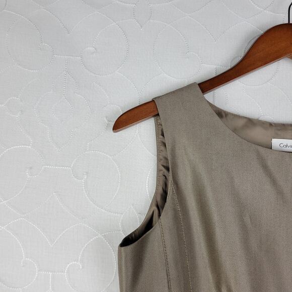 Calvin Klein Dress 8 Taupe Metallic Sleeveless Sheath Lined Career Tailored NEW - Picture 5 of 12